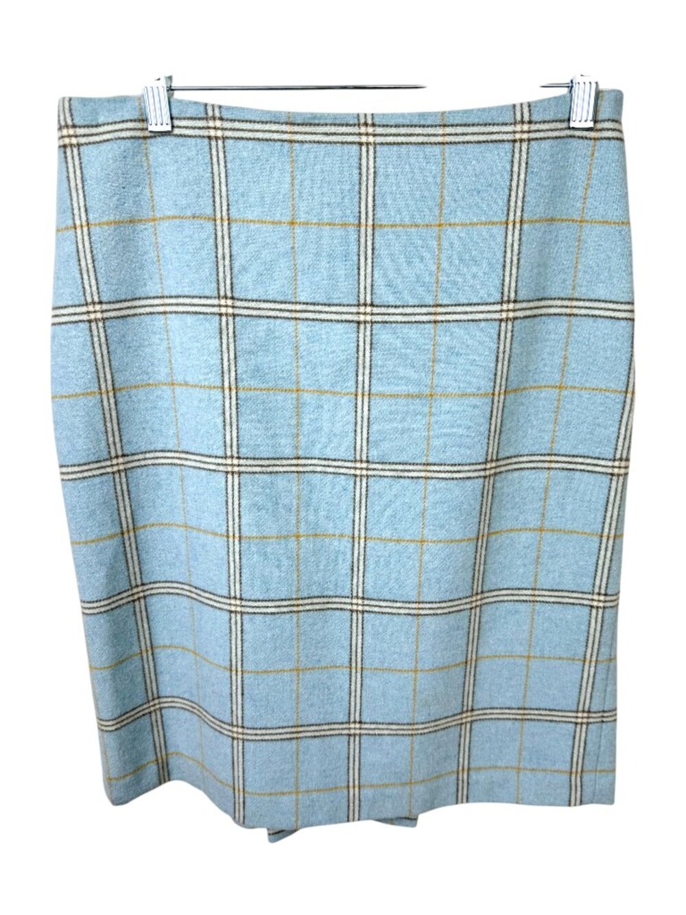 Barneys NY Plaid Skirt Wool Blend Pencil Skirt Light Blue Brown (8)